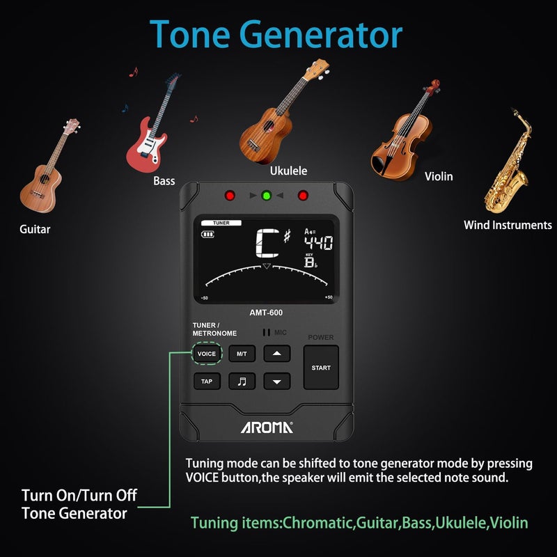 Moreup Digital Metronome Tuner Tone Generator, 3 in 1 Rechargeable Voice Counting Tap Musical Instruments Tool w/Clip-on Microphone - Image 5